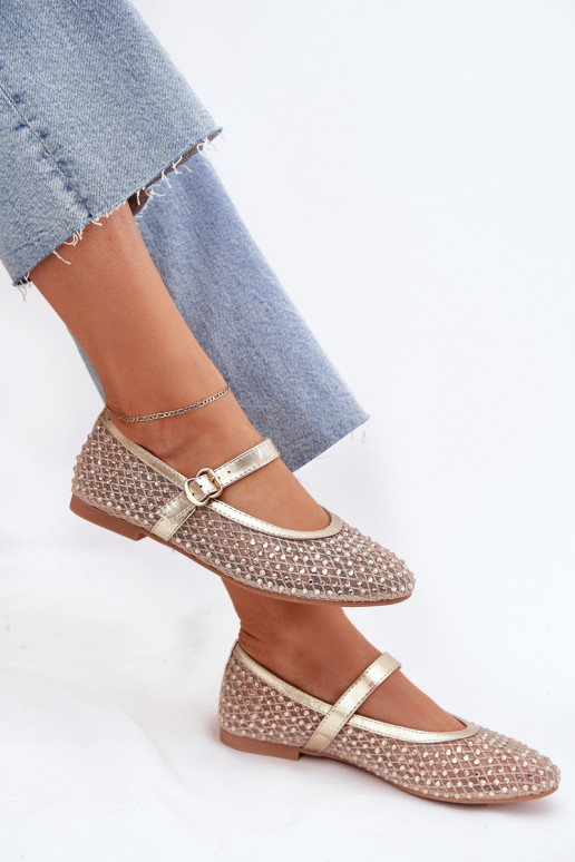 Decorato Ballerine Femminile con cinghie I con fibbie colore dorato Avirae Decorato Ballerine Femminile con cinghie I con fibbie colore dorato Avirae