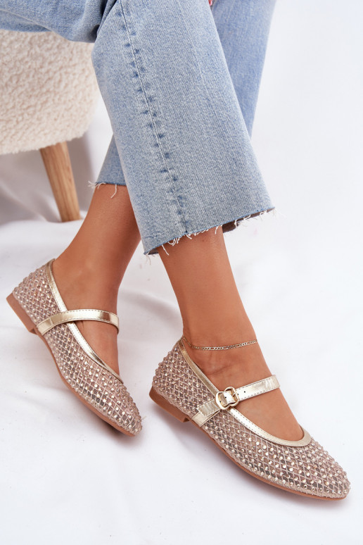 Decorato Ballerine Femminile con cinghie I con fibbie colore dorato Avirae Decorato Ballerine Femminile con cinghie I con fibbie colore dorato Avirae