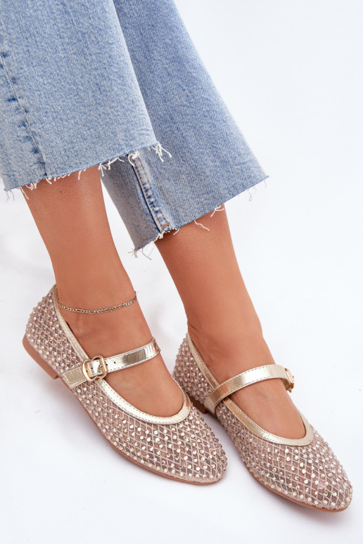 Decorato Ballerine Femminile con cinghie I con fibbie colore dorato Avirae Decorato Ballerine Femminile con cinghie I con fibbie colore dorato Avirae