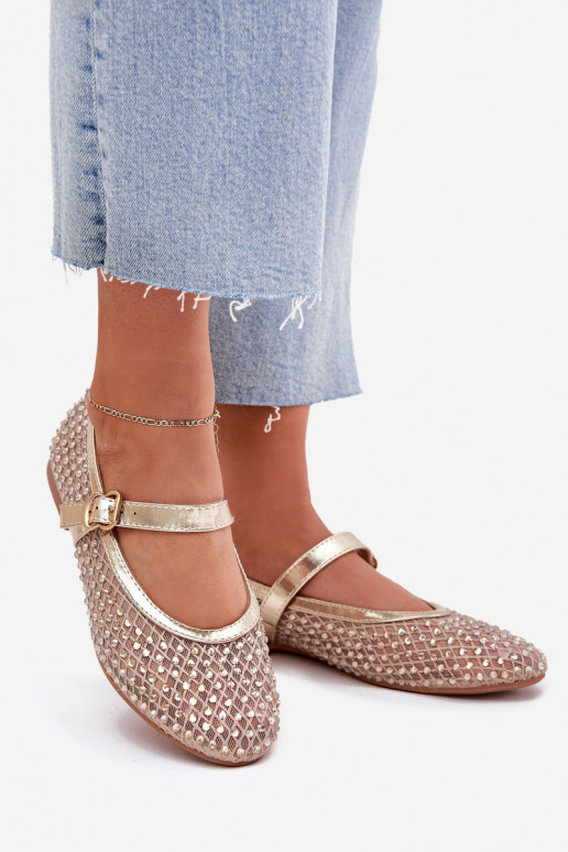 Decorato Ballerine Femminile con cinghie I con fibbie colore dorato Avirae Decorato Ballerine Femminile con cinghie I con fibbie colore dorato Avirae