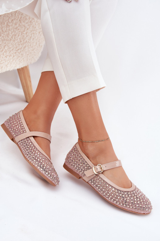 Decorato Ballerine Femminile con cinghie I con fibbie beige Avirae