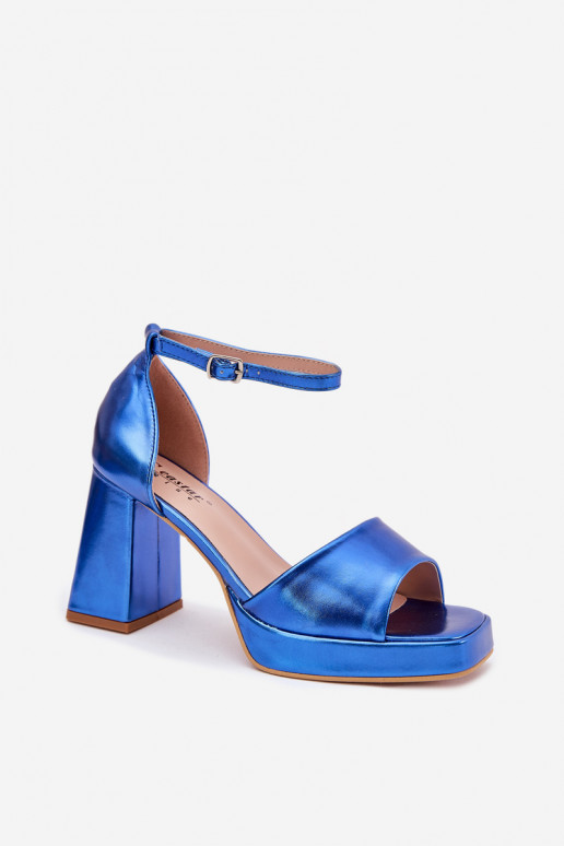 Sandali laccati da donna con i tacchi colore blu Deverila