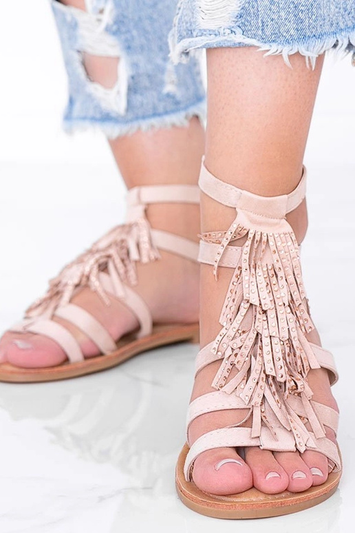 Sandalini color sabbia con frange,...