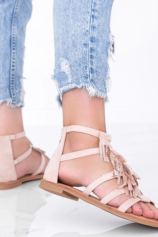 Sandalini color sabbia con frange,...
