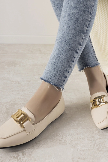 Mocassini beige con decorazione dorata Hashtag