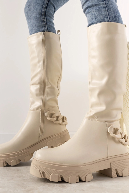 Stivaletti color sabbia con catena,...