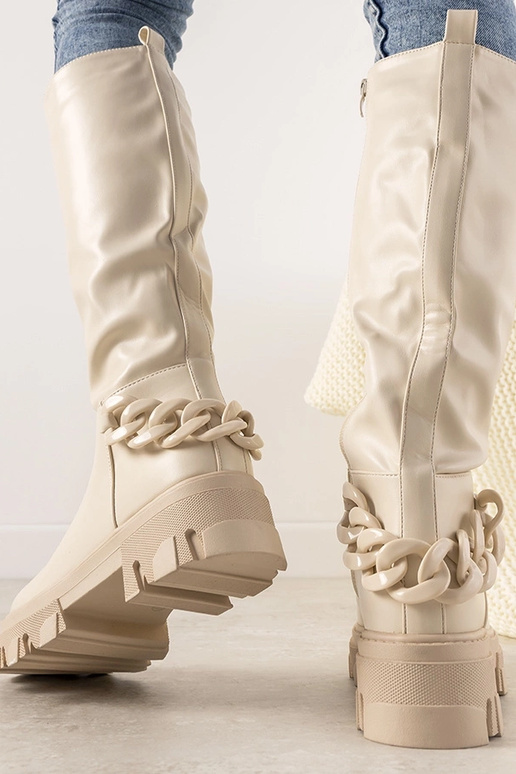 Stivaletti color sabbia con catena,...