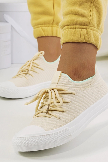 Sneakers da donna beige con lacci, tessuto leggero, Medina