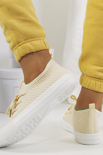Sneakers da donna beige con lacci, tessuto leggero, Medina 2