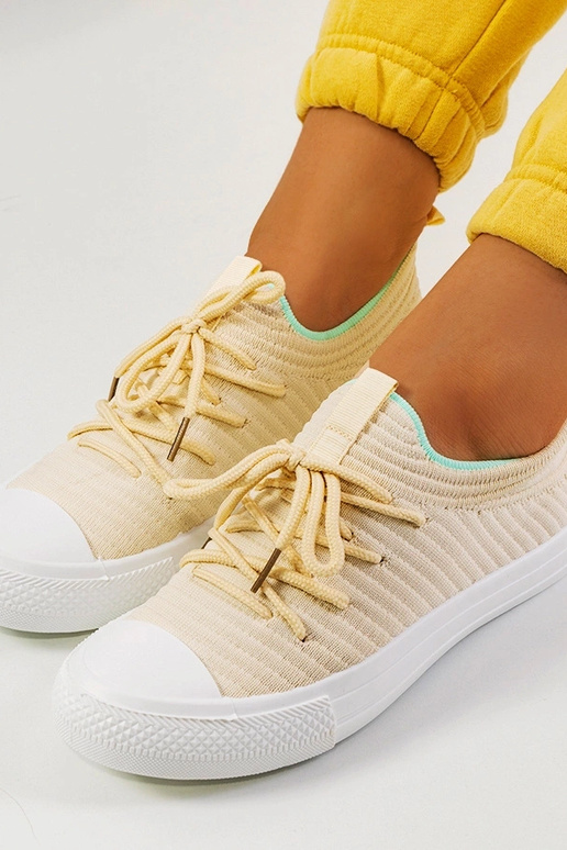 Sneakers da donna beige con lacci,...