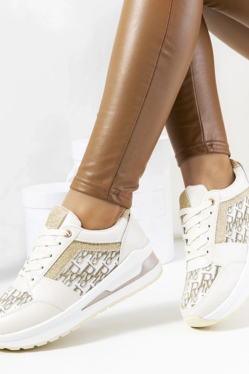 Scarpe sportive beige da ginnastica con suola spessa e lacci Aloisia