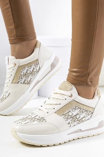 Scarpe sportive beige da ginnastica con suola spessa e lacci Aloisia 2