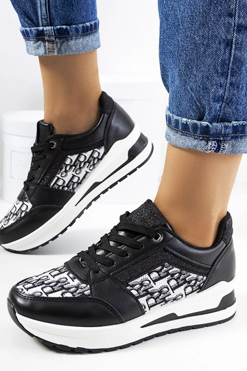 Scarpe sportive nere da ginnastica con suola spessa e lacci Aloisia