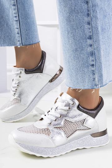 Sneakers bianche metallizzate con lacci Scarpe sportive traforate Torres