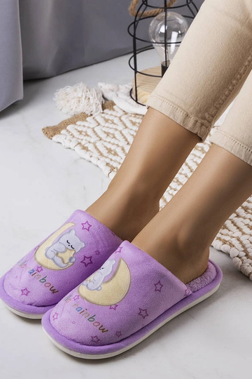 Pantofole morbide viola con luna arcobaleno