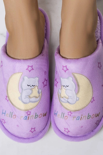 Pantofole morbide viola con luna arcobaleno 2