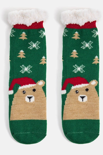 Calzini caldi verdi con Teddy Bear Challi