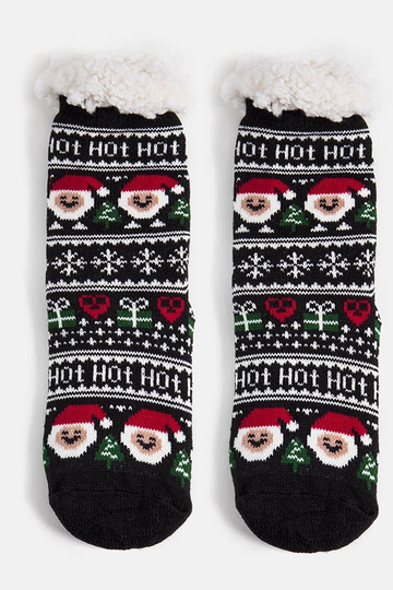 Calzini isolanti neri con Babbo Natale Challi