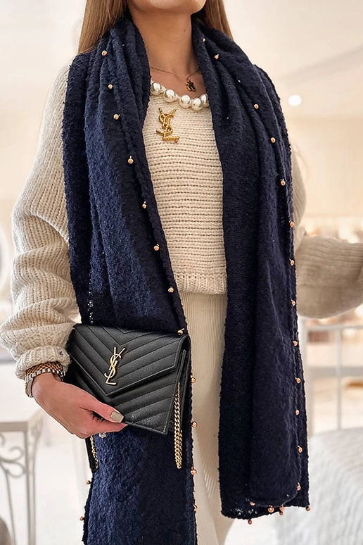 Scialle blu navy con perline dorate...