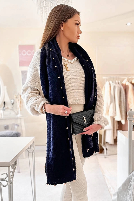 Scialle blu navy con perline dorate...