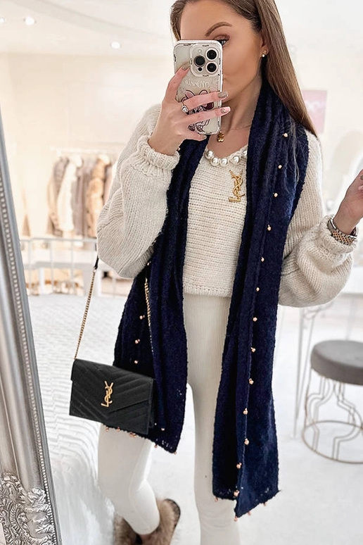 Scialle blu navy con perline dorate...