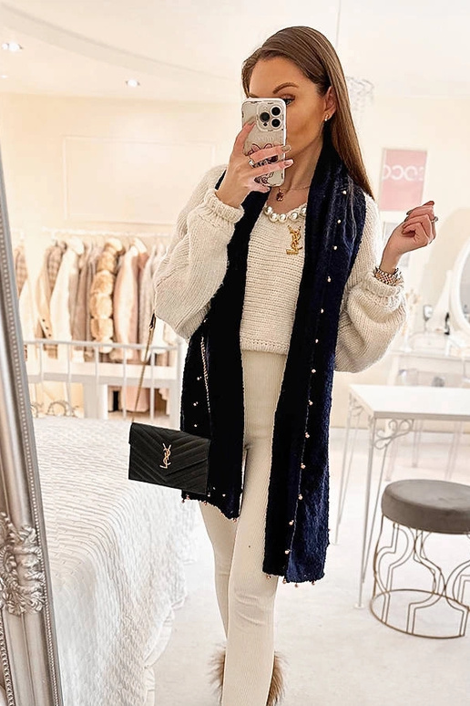 Scialle blu navy con perline dorate...