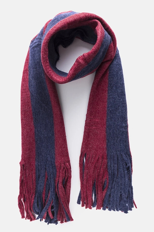 Sciarpa blu navy e rossa con frange Lana