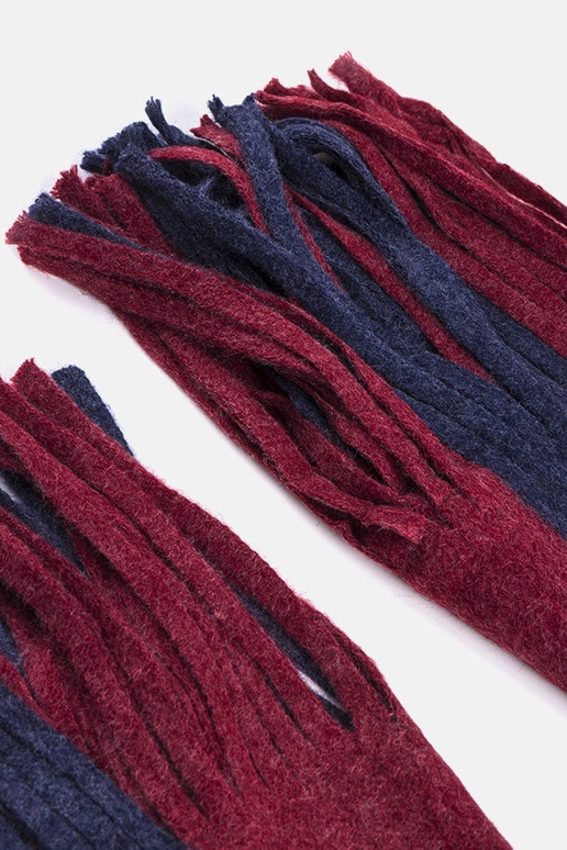 Sciarpa blu navy e rossa con frange Lana