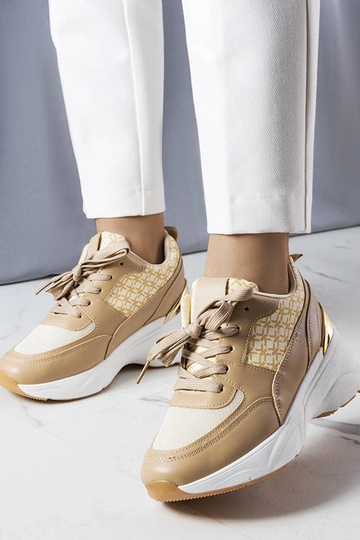 Sneakers beige decorate con monogramma Lora