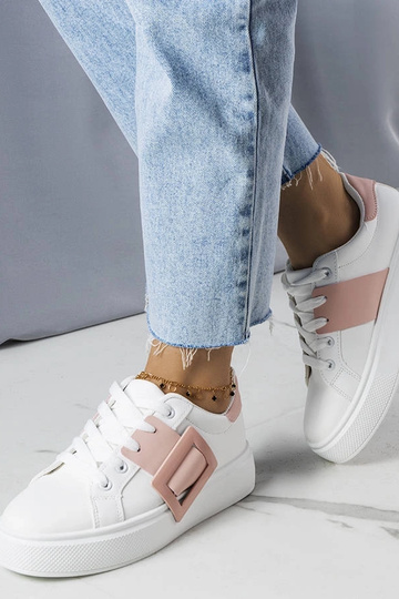 Sneakers bianche decorate con fibbia Toni rosa
