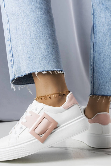 Sneakers bianche decorate con fibbia Toni rosa 2