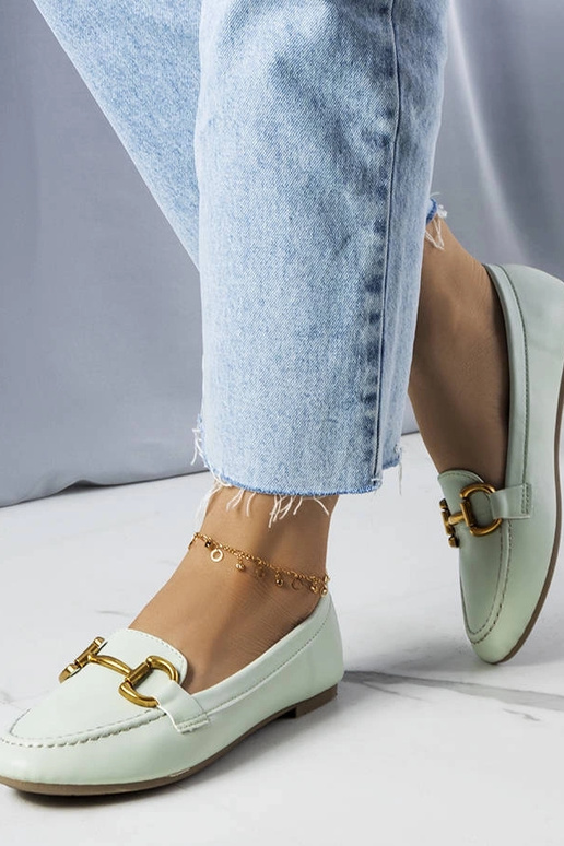 Mocassini verdi con decoro oro Regina