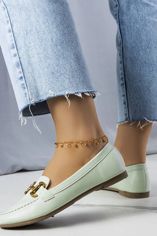 Mocassini verdi con decoro oro Regina