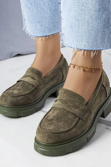 Mezze scarpe verdi in eco-pelle scamosciata, "Alacoque"