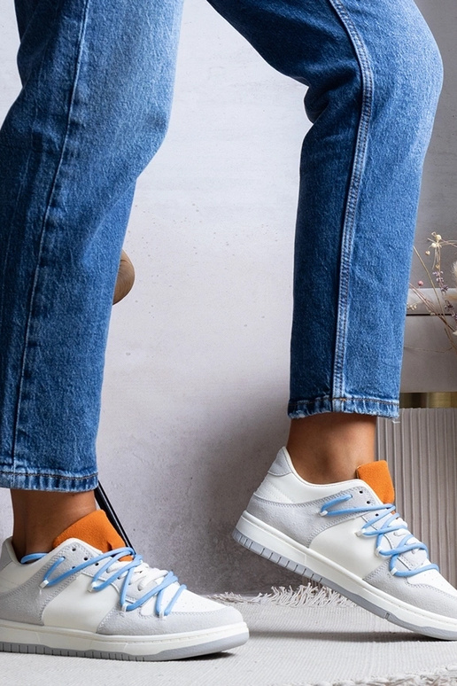 Sneakers donna grigie lacci blu...