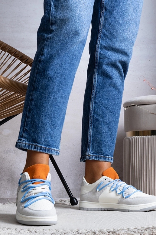 Sneakers donna grigie lacci blu...