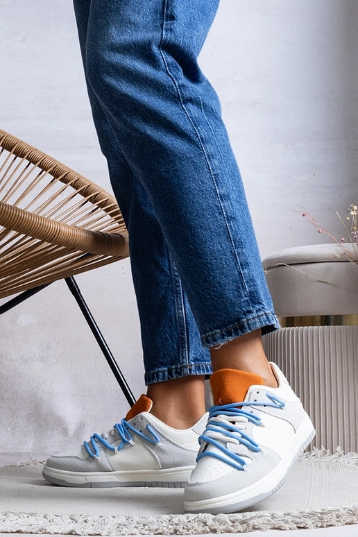 Sneakers donna grigie lacci blu...