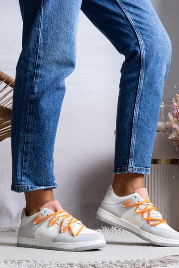 Sneakers da donna grigie, sneakers con lacci, Arcobaleno