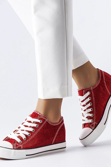 Sneakers con zeppa Crete glitterate rosse