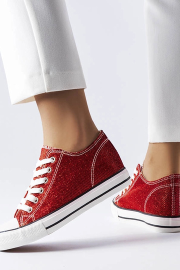 Sneakers con zeppa Crete glitterate rosse 2