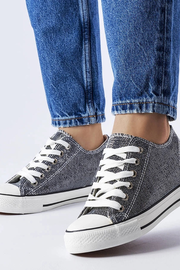 Sneakers con zeppa Crete glitterata nera 2