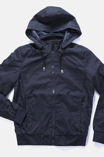 Giacca a vento con cappuccio blu navy da uomo Brault