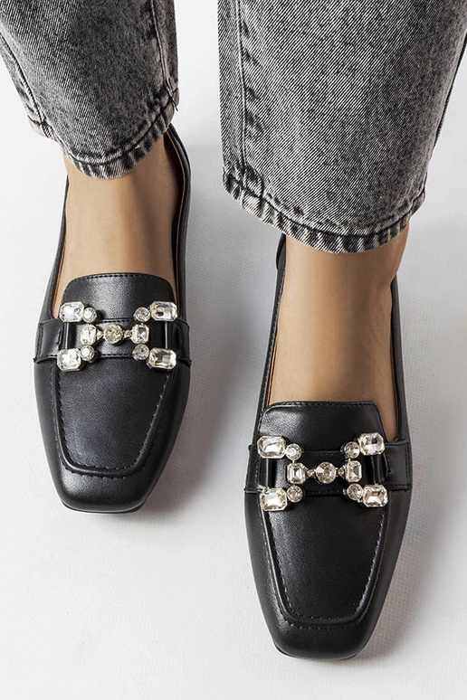 Mocassini da donna neri con zirconi,...