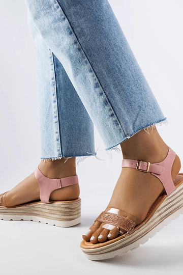 Sandali con zeppa rosa Bussière