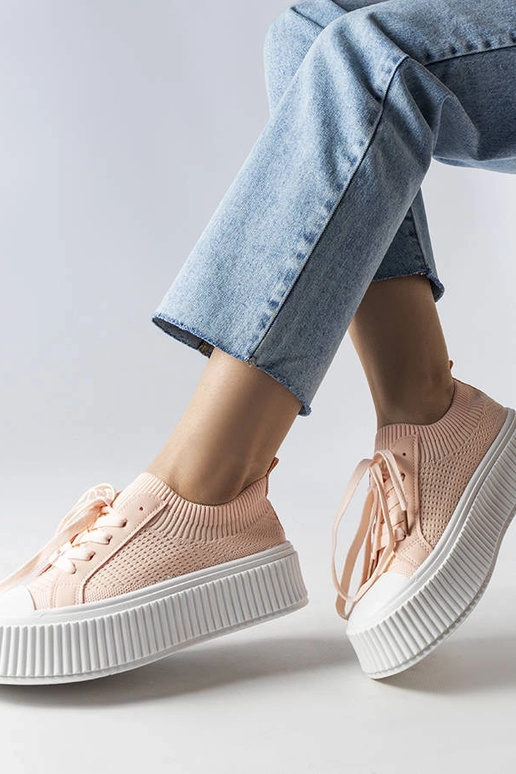 Sneakers in tessuto rosa con plateau...