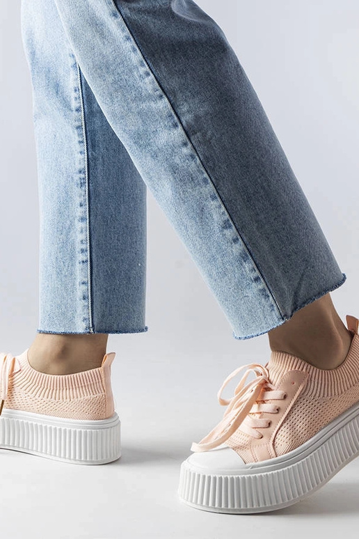 Sneakers in tessuto rosa con plateau...