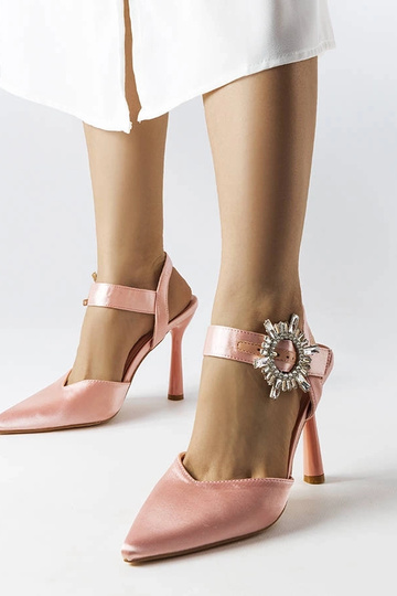Sandali Linda Beige Satin con Tacco Alto