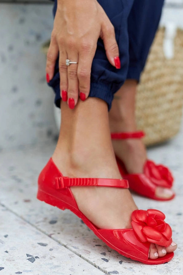 Ballerine rosse con fiore lucchese