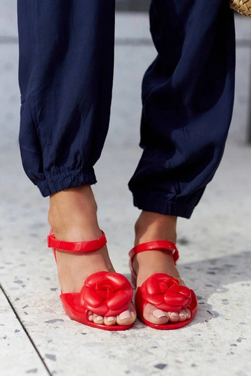 Ballerine rosse con fiore lucchese 2