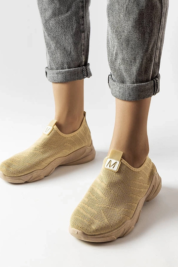 Scarpe sportive da donna Aaron in tessuto beige scuro
